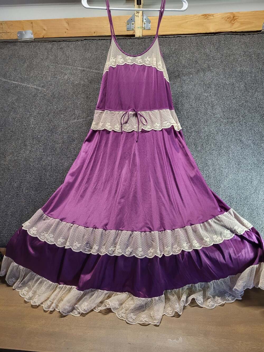 Vintage Purple Satin Dress with Lace Inserts
